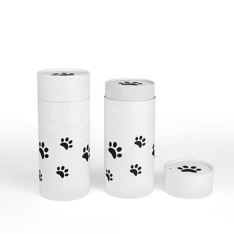 Manufacturer bio cat paw print pet urns cremation ashes funeral supplier scatter tubes round packaging box animal casket coffin