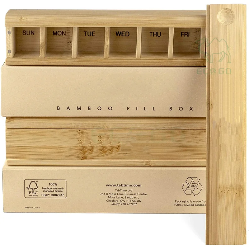Natural Bamboo Wooden Pill Box In 7 Days Tablet Organizer Perfect For Vitamins Pills And Supplements