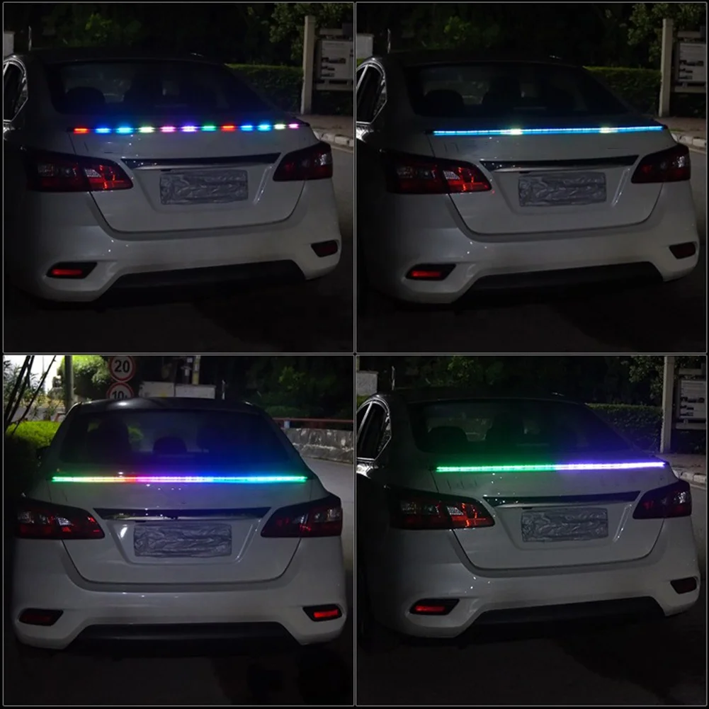 Universal Carbon Fiber Black Car Rear Roof Splitter Spoiler RGB Car Auto Tail Wing Lips Led Warning Lights Trim Strip
