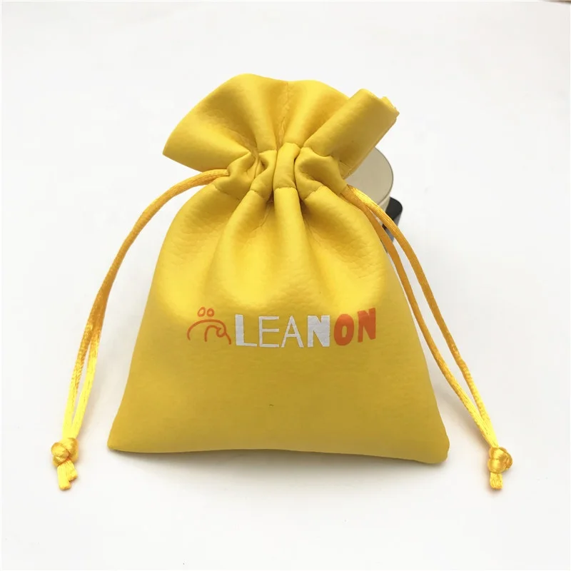 Custom printed light yellow PU jewellery bag small leather pouches