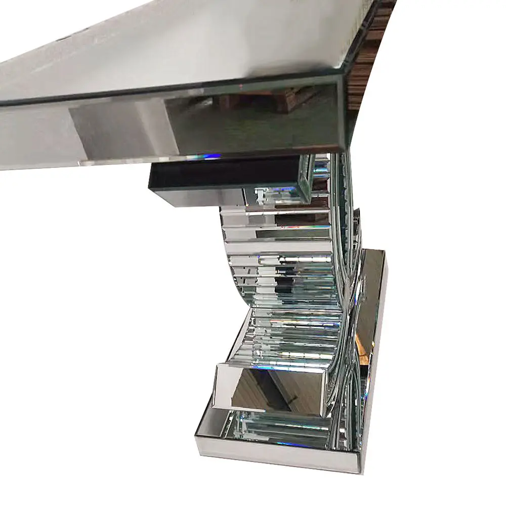 High Quality double c shape mirrored crushed crystal living room furniture curved Side Silver glass console entryway tables