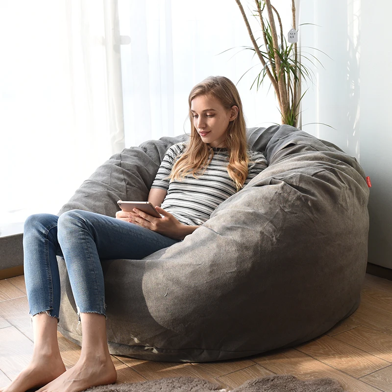 YUNJIN Large Size Beanbag Sofa Furniture Living Room Chairs Leisure Style Velvet Giant Seat Bean Bag Dark Grey XXL
