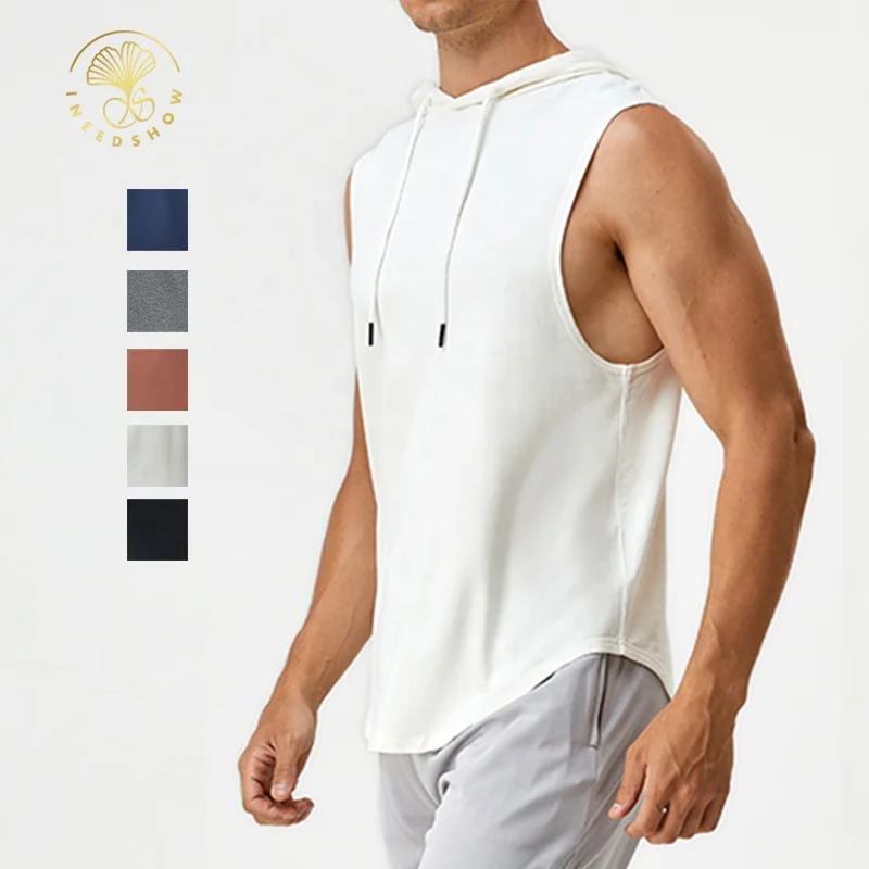 Eco-Friendy Customize Bamboo Blank Workout Fitness Gym Sleeveless Muscle Sports Bodybuilding Hoodie Tank Tops For Men