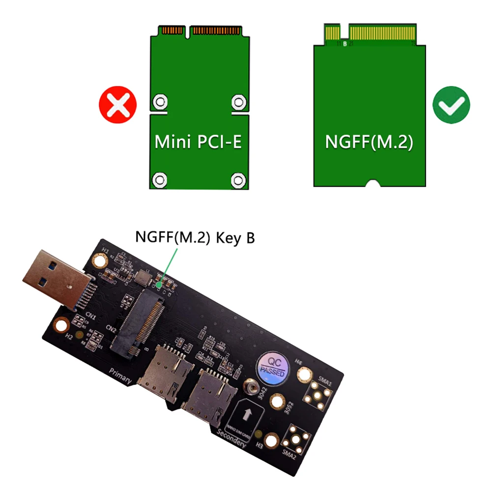 NGFF M.2 Key B to USB 3.0 Adapter Expansion Card with SIM 8pin Card Slot for WWAN/LTE 3G/4G/5G Module Support 3042/3052 M.2 SSD