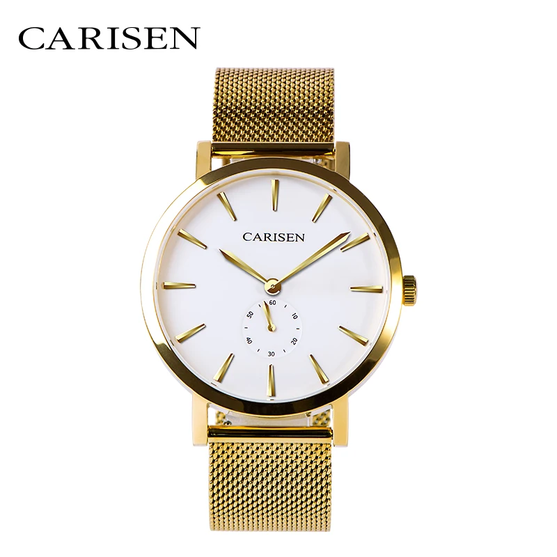 Carisen Brand Best Selling Classic Design Stainless Steel Mesh Band Japan Quartz Movement Minimalist Ultra Thin Watch For Unisex