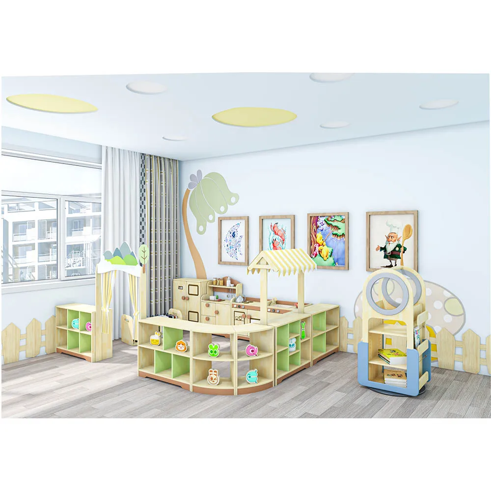 Cheap price kindergarten kids combination toy storage cabinet classroom furniture nursery wooden children table and chair set