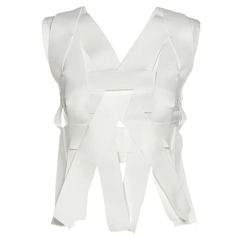 Hot Sale Women Hollow Out Front Back Strap Sleeveless Crop Top Backless Bandage Top Blouse