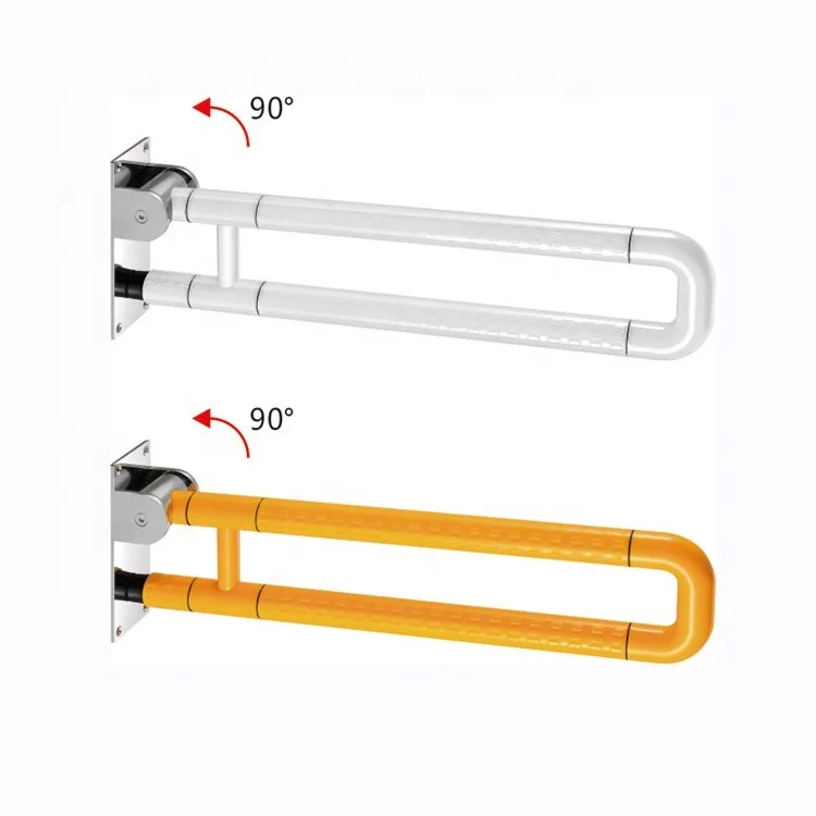 LQS Commercial Yellow and White 90 Degree From Horizontal To Vertical Foldable ABS Grab Bar For Hotel Hospital