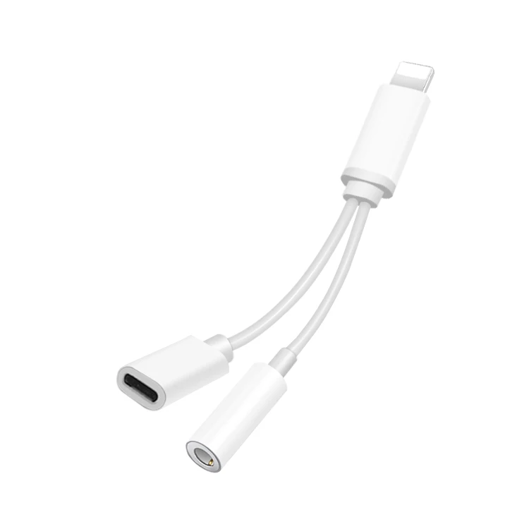 iOS phone use universal aux earphone jack adapter 8 pin to 8 pin and 3.5mm 2 in 1 multifunction mini audio splitter cable