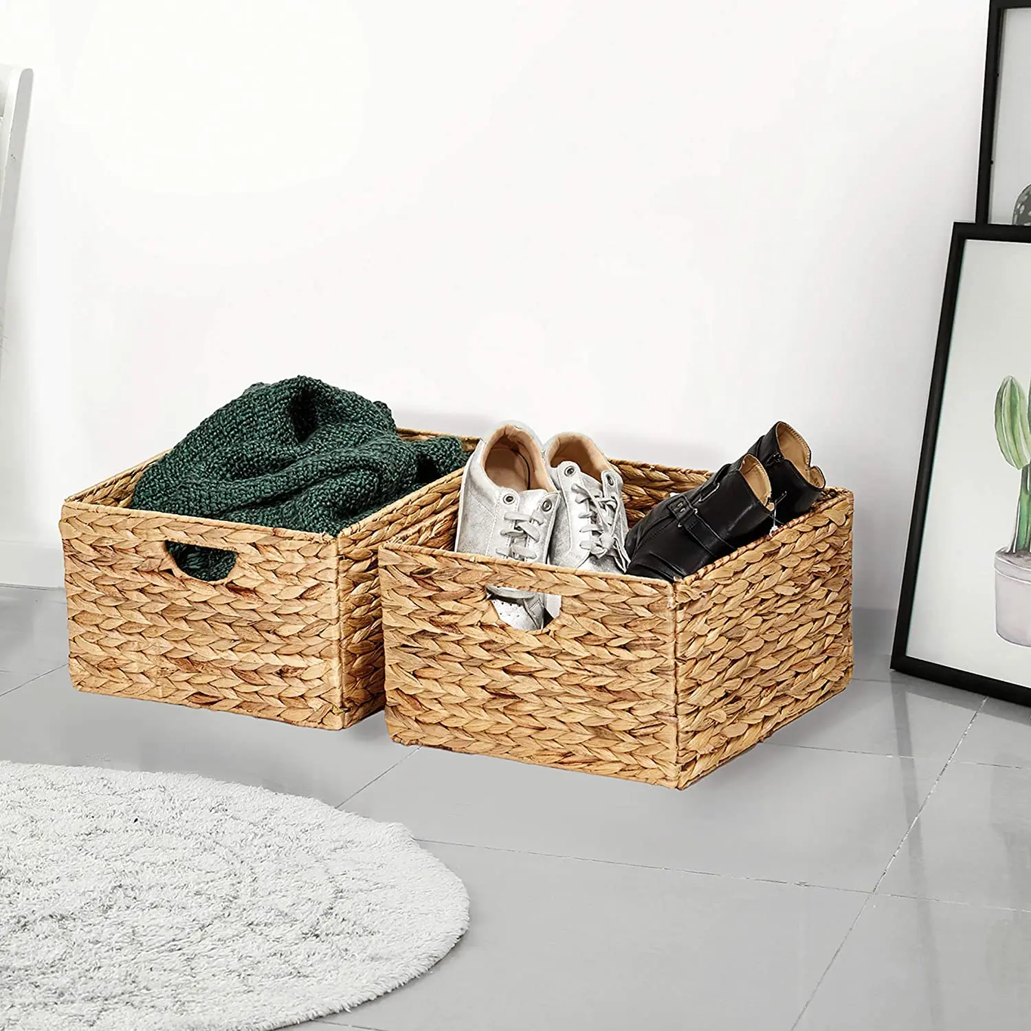 2022 Hot Sale Rectangular Foldable Handwoven Water Hyacinth Cube Storage Basket Bin