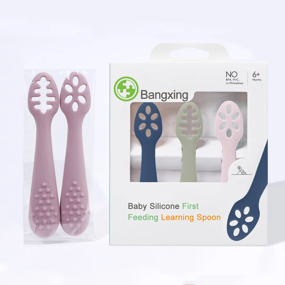 New Product Idea 2024 Infant 6+ Mouths First Learning Babi Feed Spoon Bpa Free Silicon Baby Spoon Set Kitchen