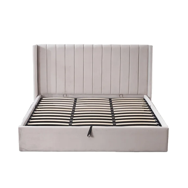 European style wholesale fabric ottoman fabric bed frame upholster hydraulic lift up storage bed frame
