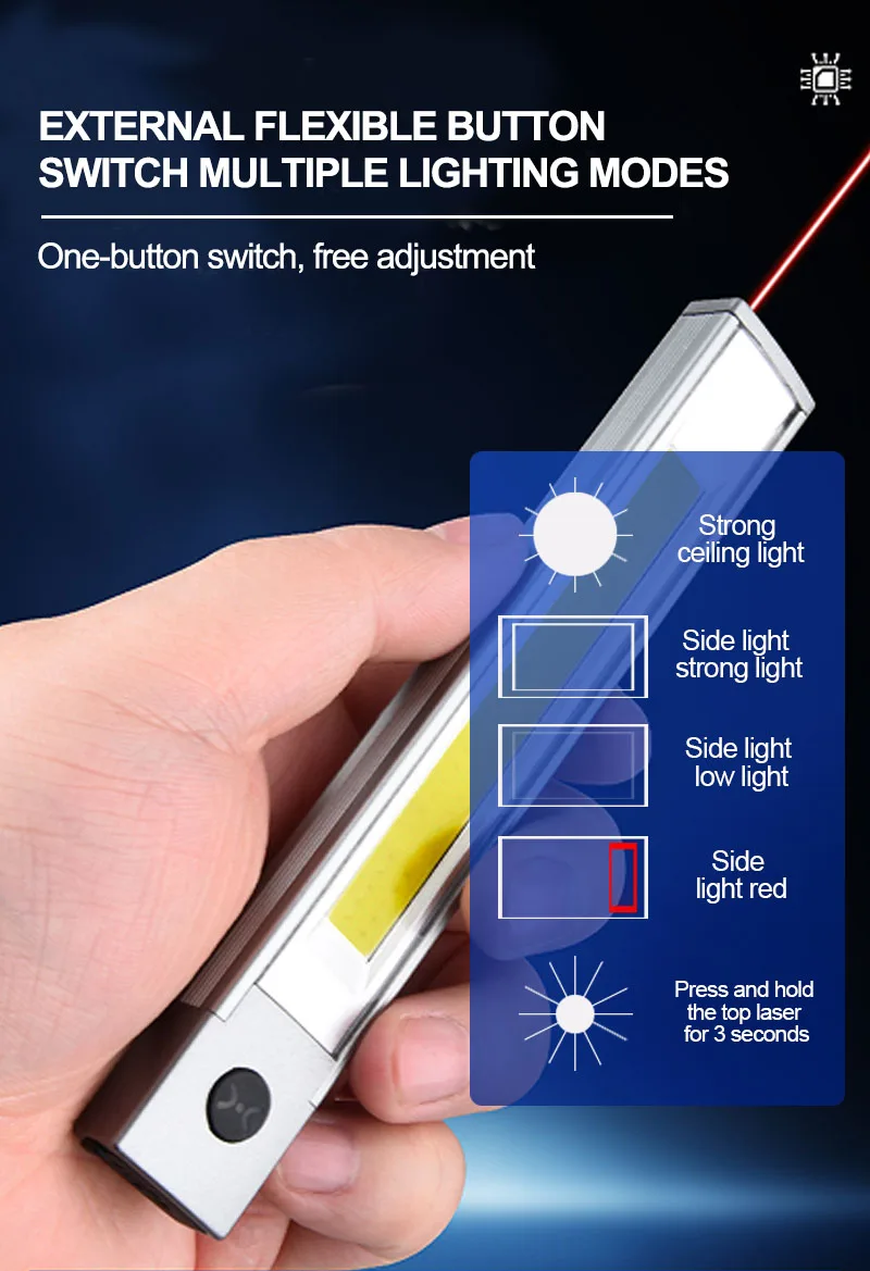 New Design Side COB Flashlight Pen Clip Strong Magnet Infrared Laser Outdoor Portable Work Light Flashlight