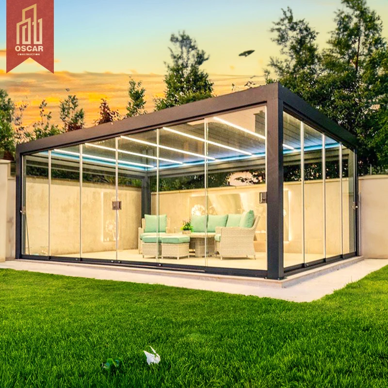 Large Western Style Remote Control Electric Windproof Terrace Metal Aluminum Gazebo Garden Pavilion Design