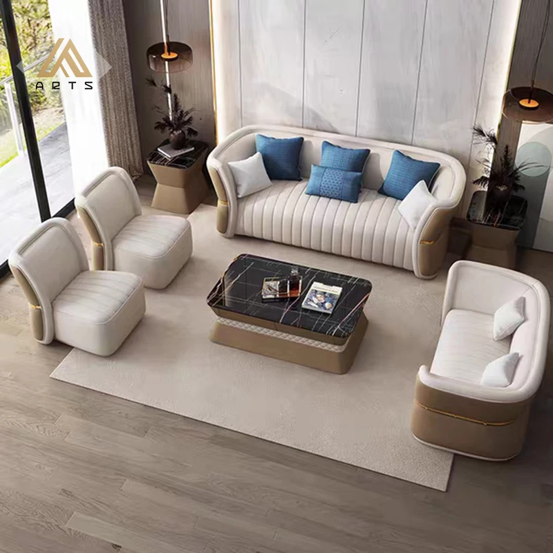 Italian  modern luxury design  sofa  villa  living room furniture slim waist new model  1 2 3 seat micro fiber leather sofa set