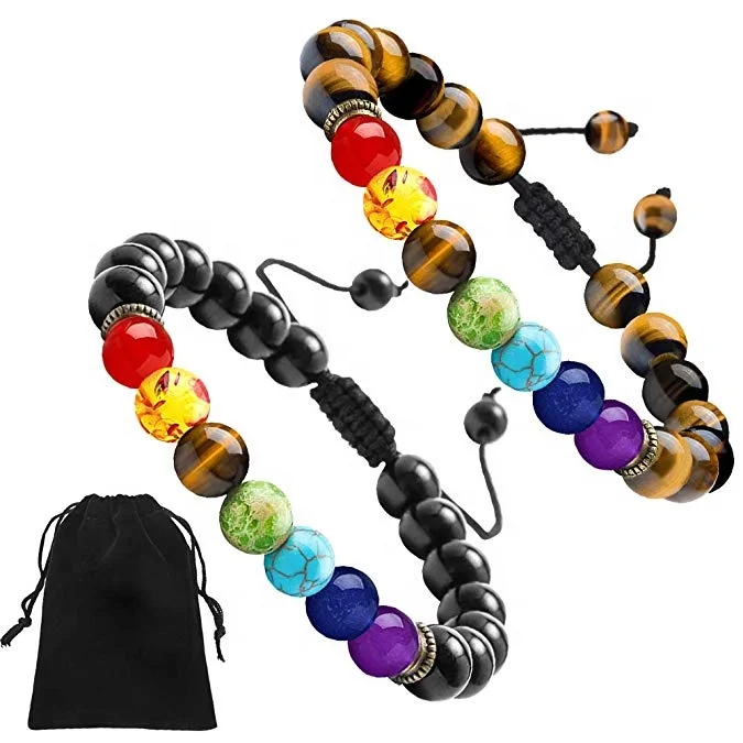 2021 Custom Adjustable Bracelet Pierre Naturelle Crystal Healing 7 Chakra Bracelet