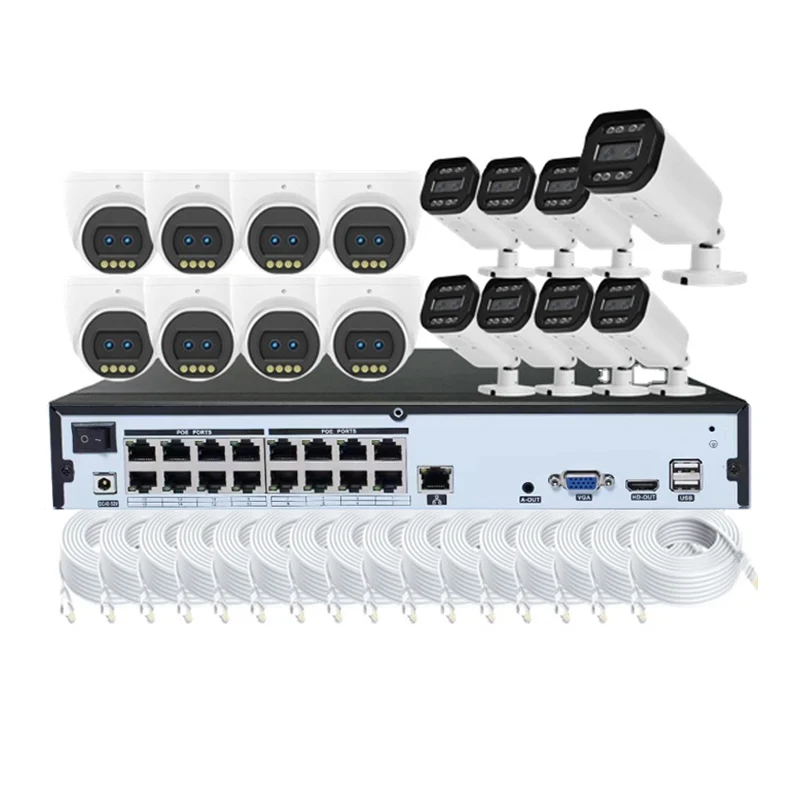 16CH PoE NVR Kit Two Way Audio Low Light Full Color Night Vision IP66 Black-light Camera 2 lens 5MP POE Security Camera System