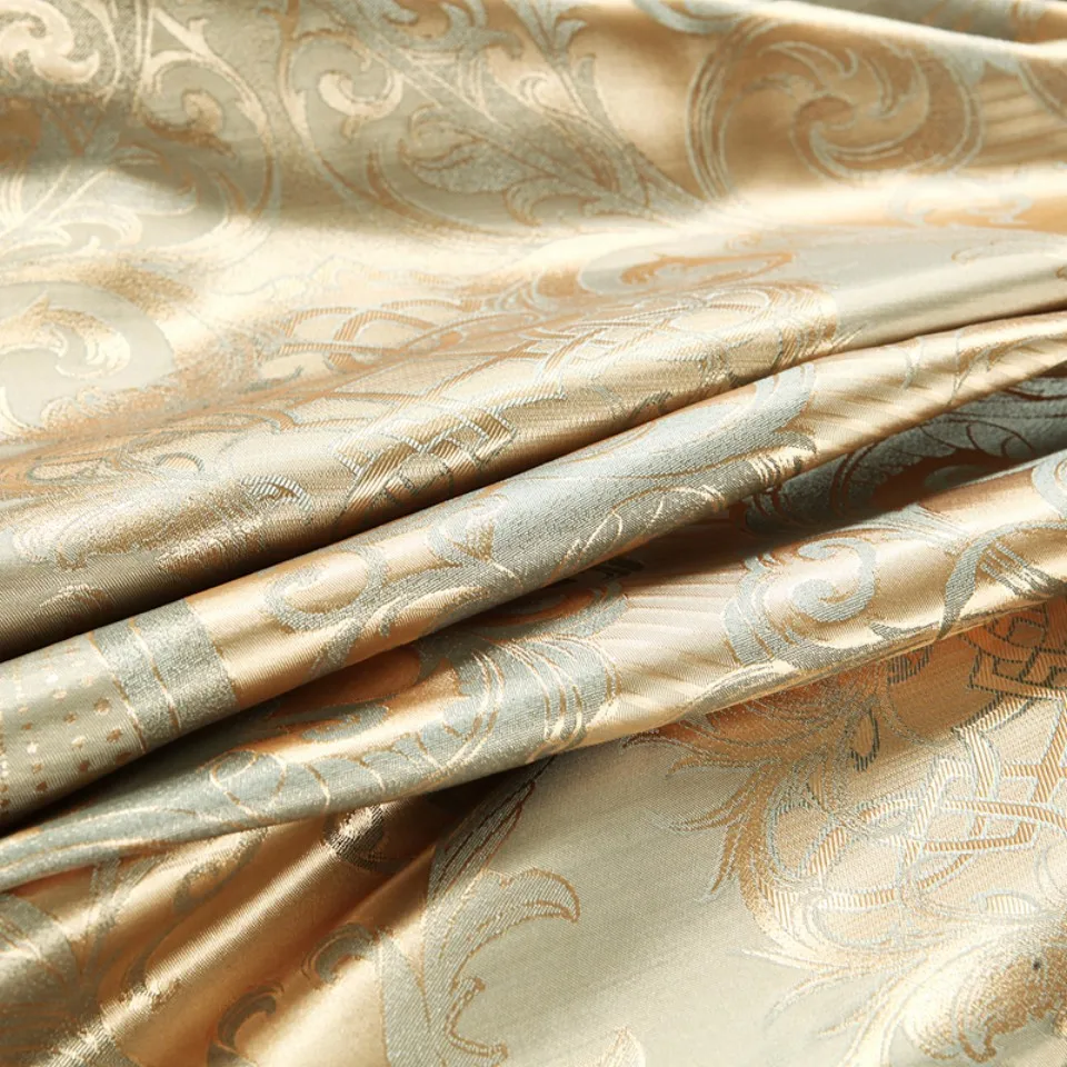 European Style  Custom Jacquard Navy Blue Satin Wedding Bedding Sets For Hotel