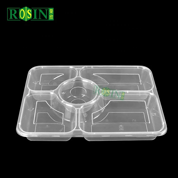 5 Compartments Microwavable Disposable Takeaway Food Lunch Box Plastic Food Meal Prep Container With Lid