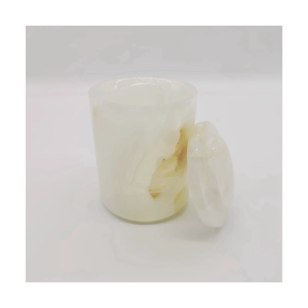 Wholesale luxury white Onyx candle holder candle jar with lid