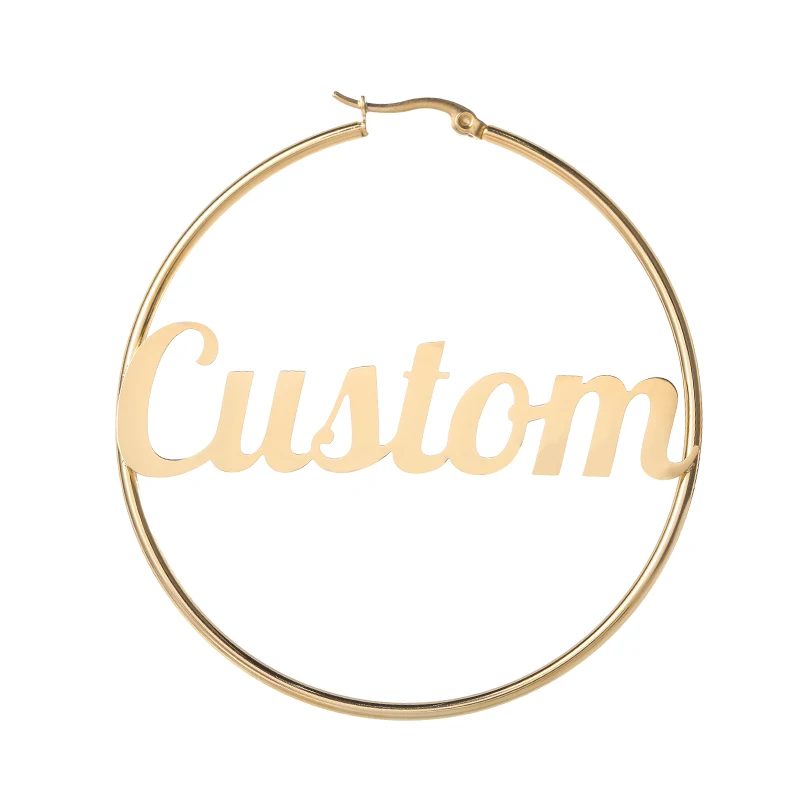 Custom 18k gold plated personalised Name bamboo hoop earrings women