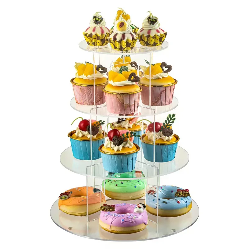 High Quality Circular Tower Shaped Transparent Multi-Layer Acrylic Cake Display Rack for Wedding & Birthday Foods Organization