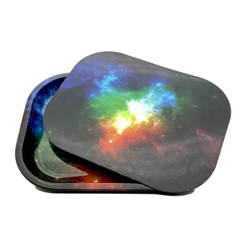 Cartoon character elements tin rolling tray metal cigarette smoking roller serving tray in bulk