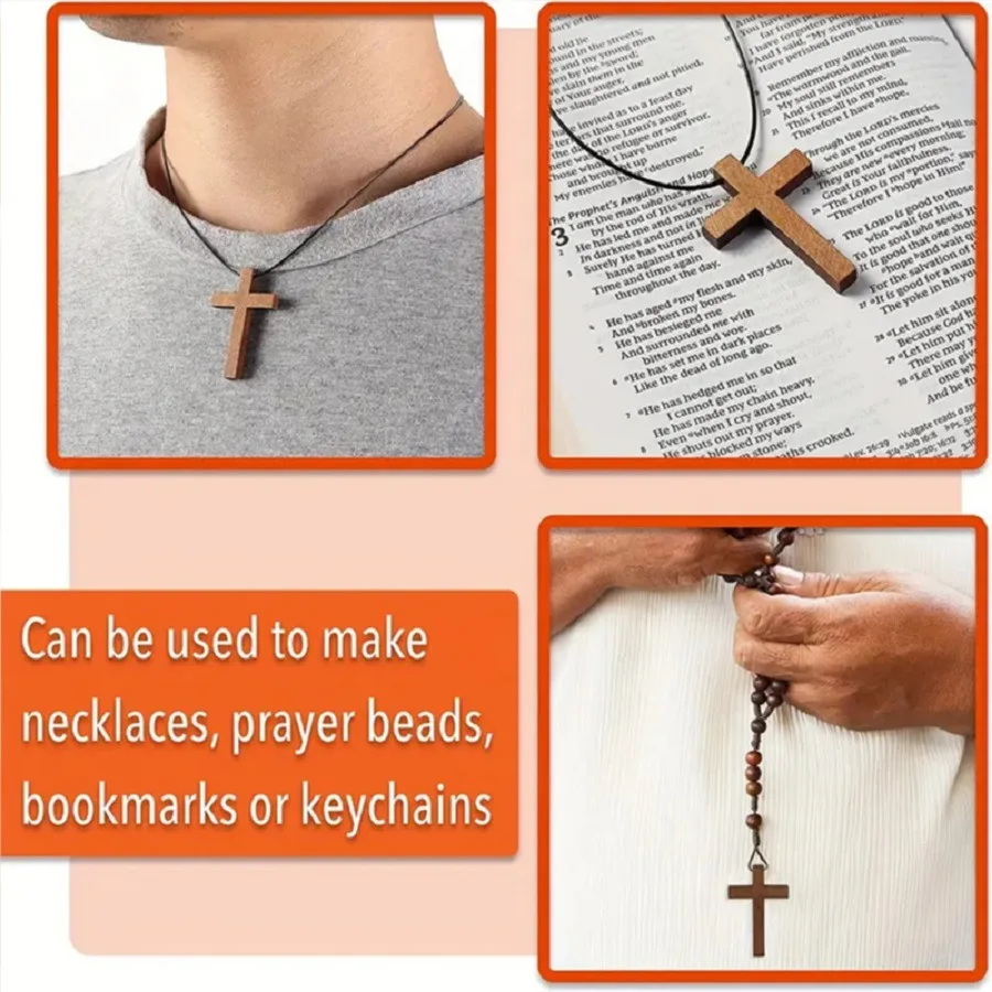100pcs/set Diy Trendy Religious Classic Natural Wood Cross Charms for Unisex Jewelry Making Perfect Gift