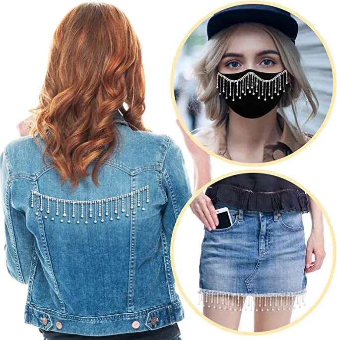 Rhinestone Ribbon Chain- Irregular Style Rhinestones Fringe Trim- Diamond Crystal Long Tassel Trim for Wedding Party