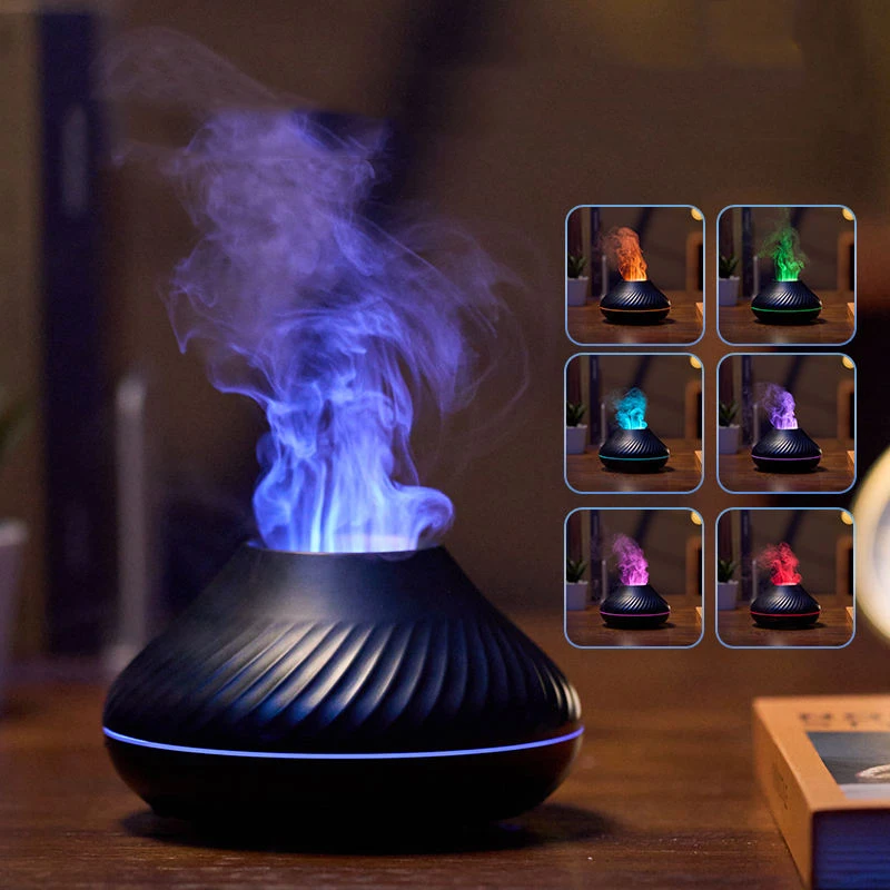 2022 Simulation 3d Flame Air Humidifier Diffuseur Usb 130ml Ultrasonic Fire Lamp Essential Oil Aroma Diffuser With Flame