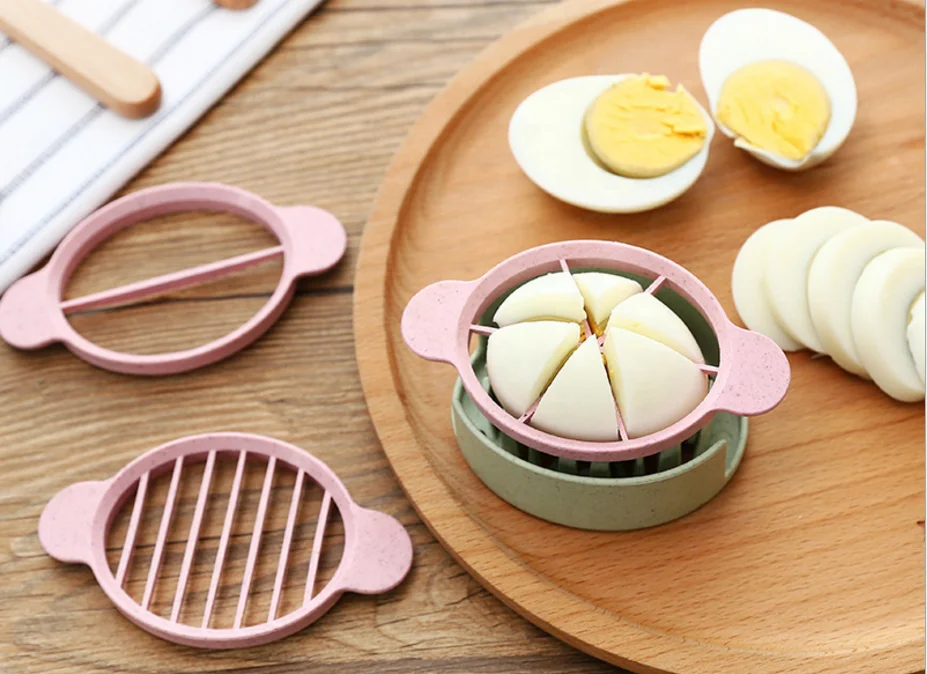 New style kitchen tools wheat straw mini colorful three shapes size cute food divider nonelectric topper cutter egg slicer