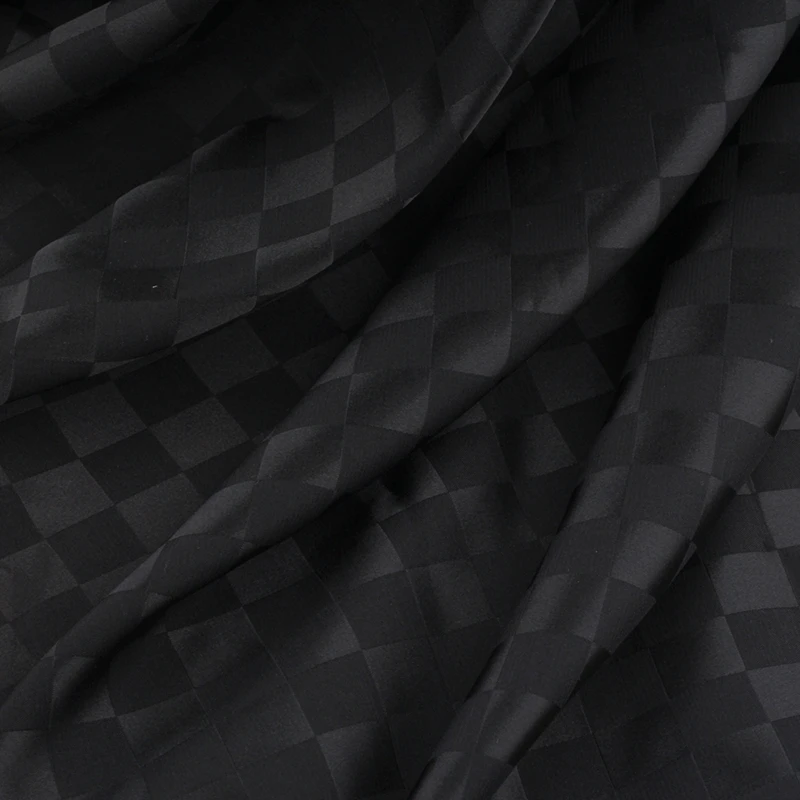 
High Quality Black Satin Fabric 95% Polyester 5% Spandex Plaid Color Elasticity Jacquard Textiles For Sewing Crafts 