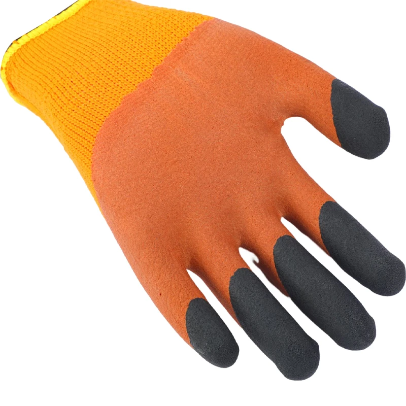 High quality 7 gauge looped pile linner foam half coated gloves,fingers strengthen