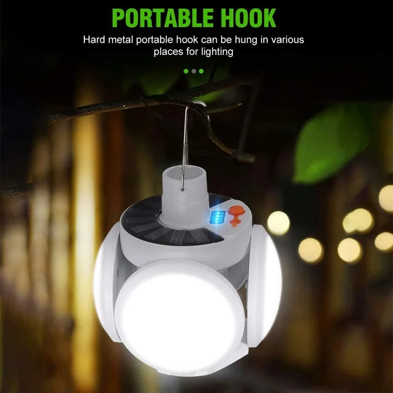 Solar Power Football Lights DC Charged  Portable Folding Hanging Camping Light Night Market Lamp Emergency Light
