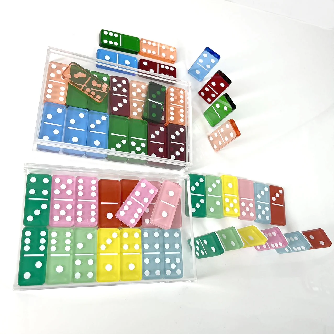 Factory custom high quality double six 28Pcs acrylic dominoes  7 colors  acrylic domino game sets