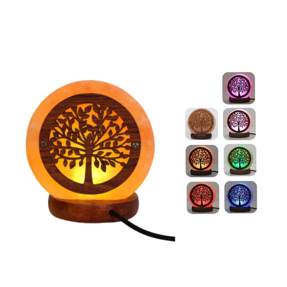 High Quality Wooden Base Himalayan Salt Lamp Charger USB Natural Crafts Home Decor And Salt Room Decoration Tree Shape