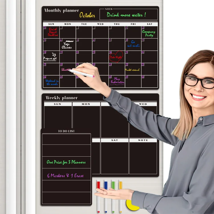 Custom magnetic calendar for fridge with all of the accessories erasable pen schedule acrylic DIY fridge magnet
