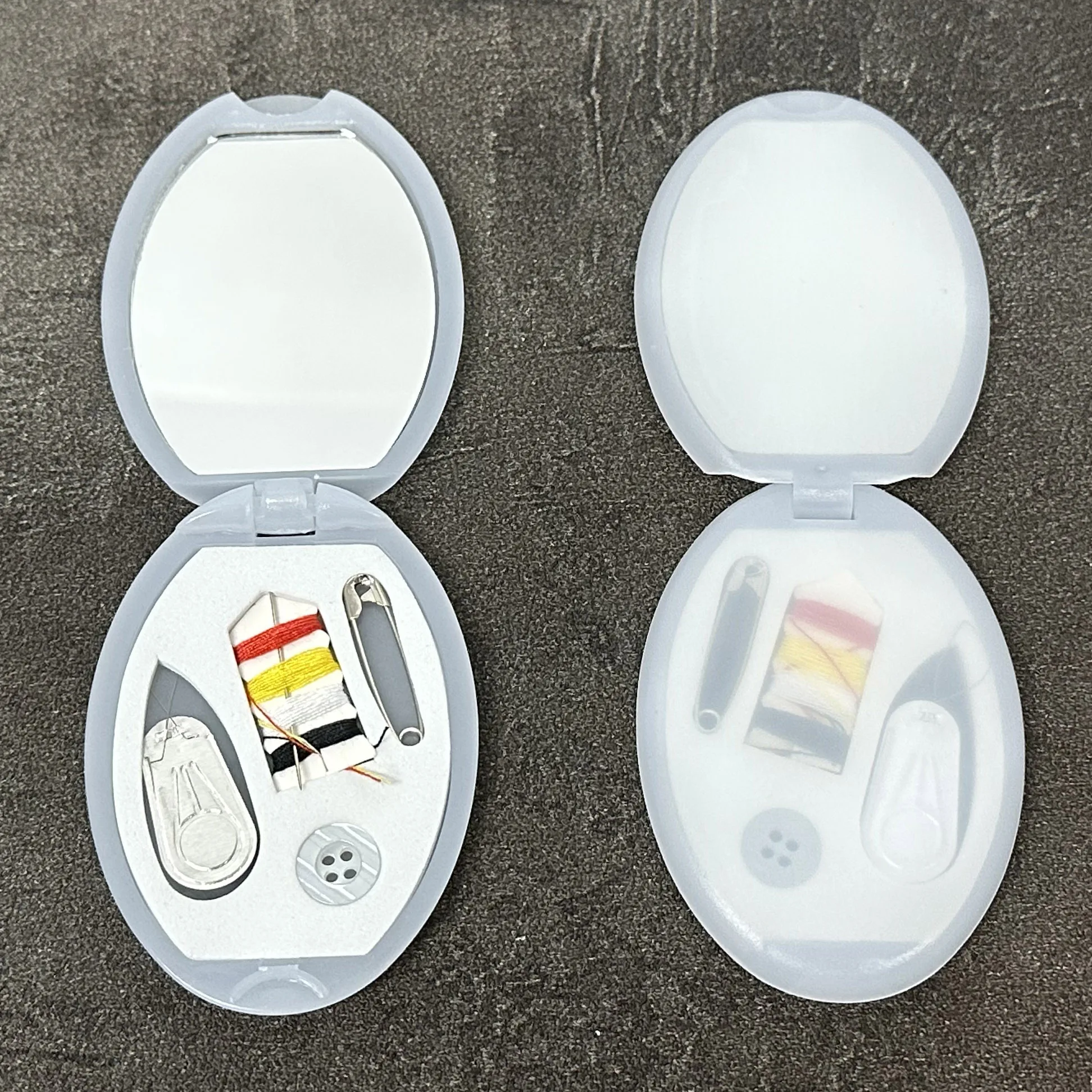 Customized Logo Pocket Sewing Box with Mirror, Folding Needlework Tools Set, Travel Sewing Accessories