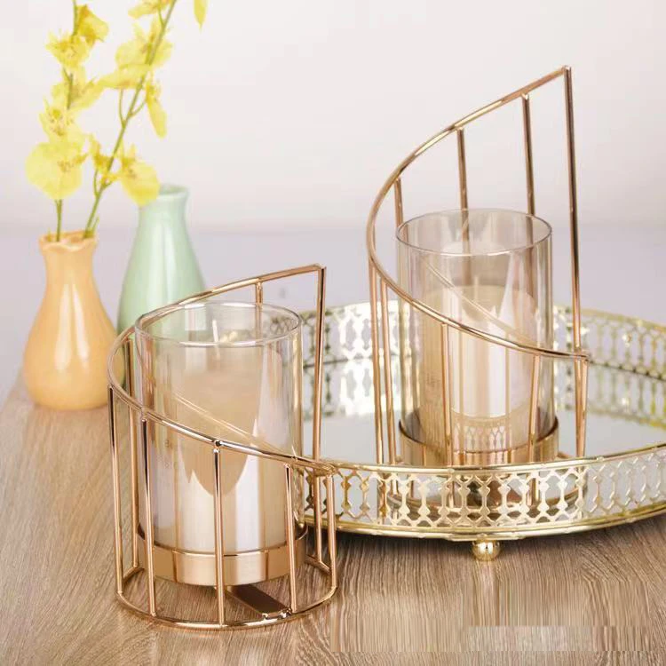 Set of 2 European metal candlestick holders dining table creative romantic iron electroplating Wedding Gold