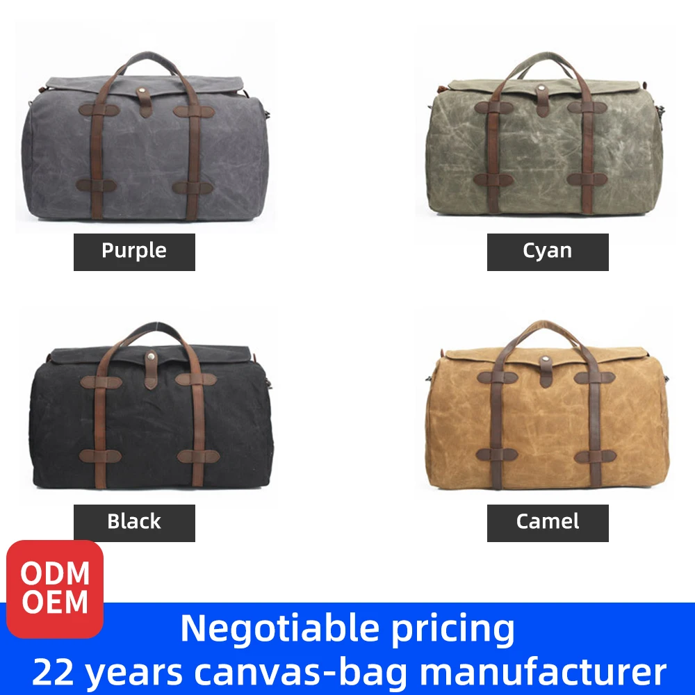 custom vintage outdoor gym bag  large capacity duffel bag business leather  private label  factory canvas men travelling bags