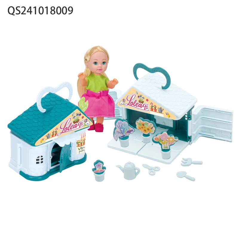 QS New Design DIY Assembly Pretend Play House Game Toys Cartoon Plastic Fashion Park Scene Baby Doll Set Toys For Children Gift
