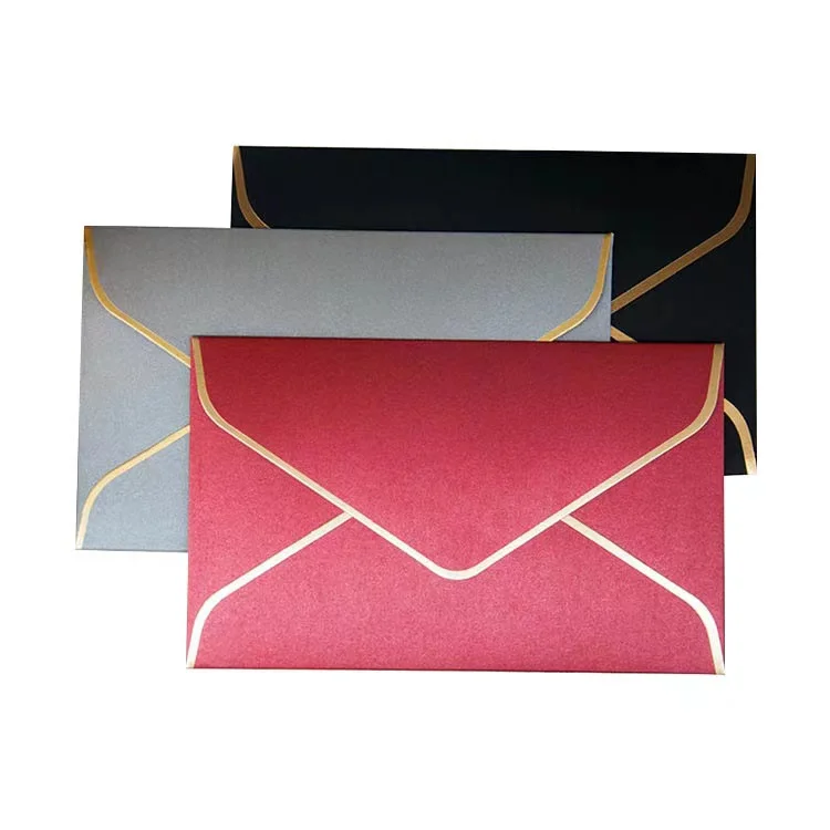 Custom Pearl Shiny Paper Business Envelopes Wedding Invitation Gift Envelopes with Gold Foil Logo