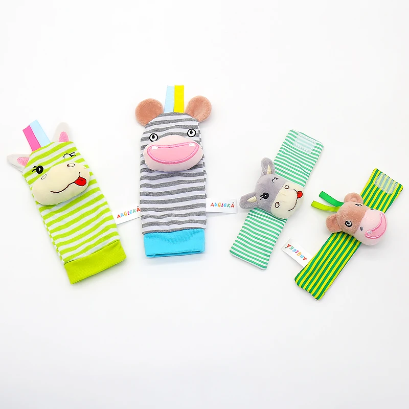2021 new baby animal wrist strap socks baby animal watch strap with small rattle bell newborn toy