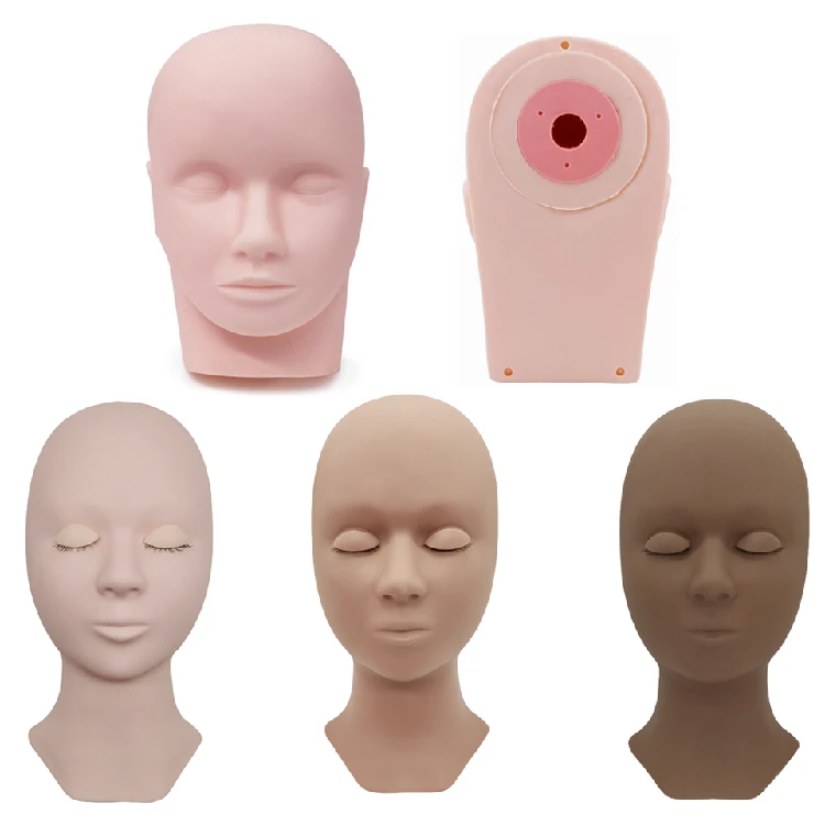Aguud Eyelash Extension Training Silicone Mannequin Model Head With Removable Replacement Eyelids Grafted Lashes Training Tools