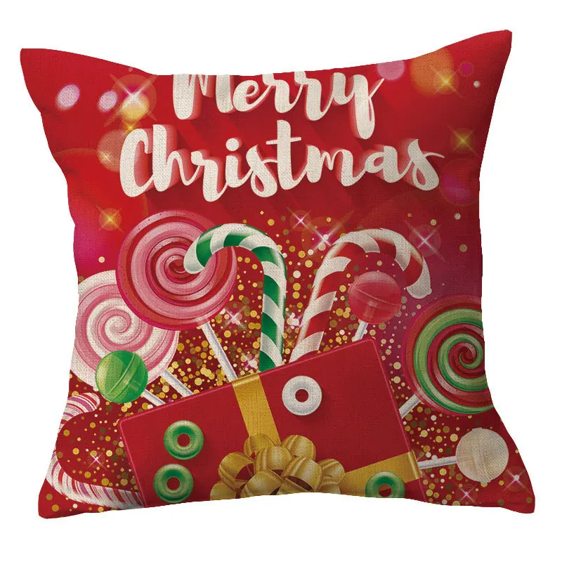 Custom Decorative Printed Linen Polyester Plush Square Throw Pillow Case Christmas Day Red Floor Cushion Covers  Pillow Cases