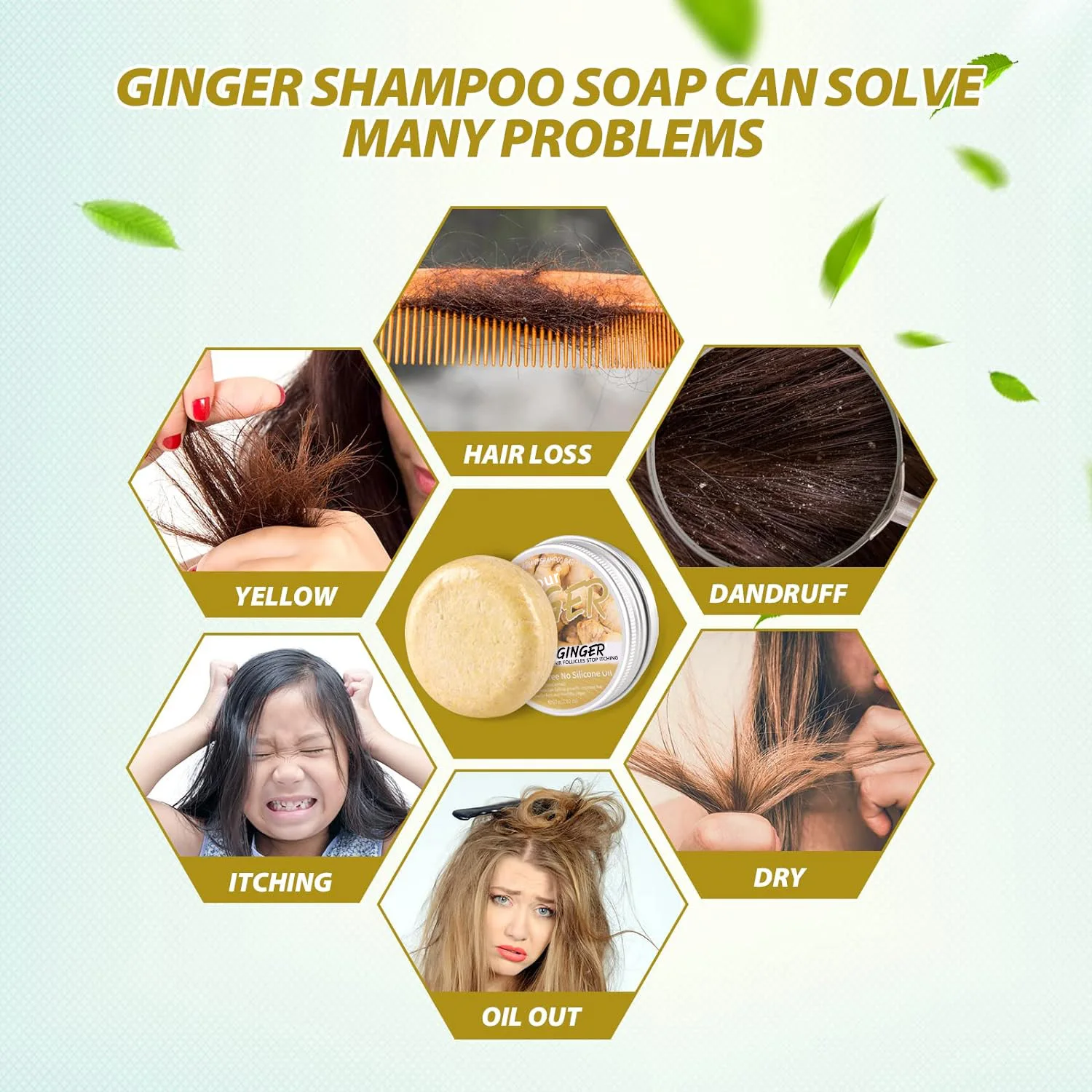 Ginger Hair Growth Shampoo Bars Natural Organic Formula for Promoting Hair Regrowth