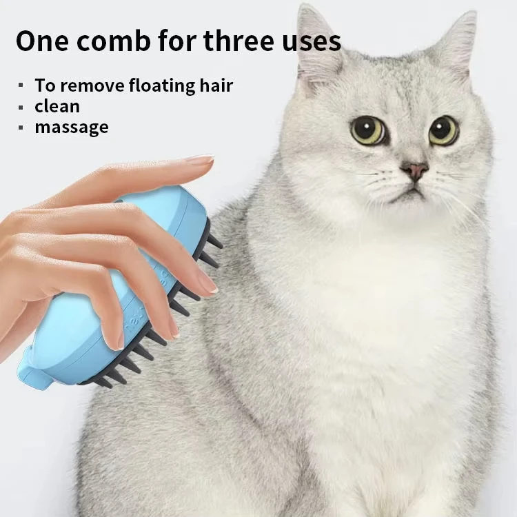2024 one-touch usb pet vapor comb cat 4-in-1 steam brush for pet & cat massage, cleaning silicone do