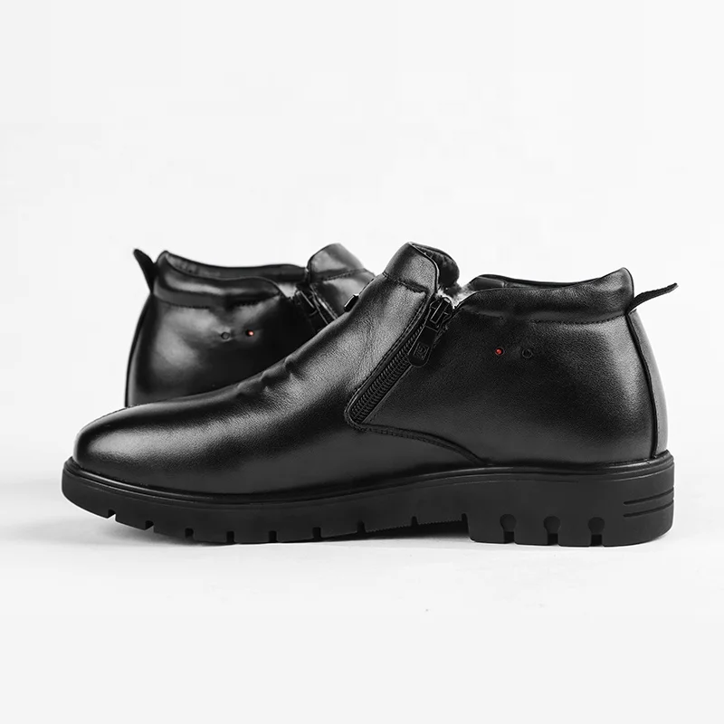 Classical Genuine Leather Rechargeable Electric Heating Shoes Foot Warmer for Men Black Charger Winter Cotton Battery