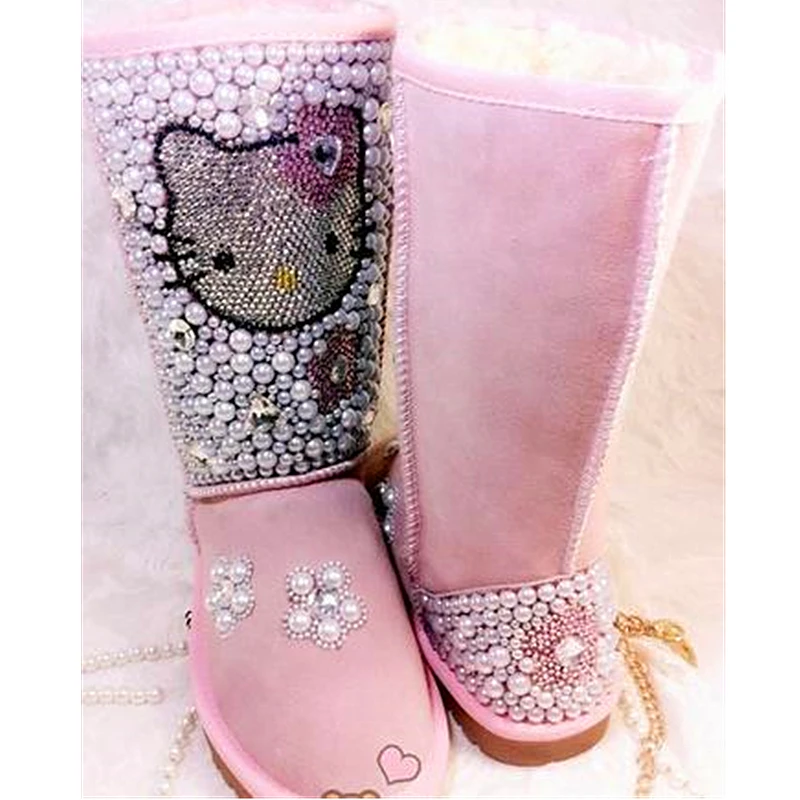Silver Crystal Rhinestone Sparkly Shinny Fur Booties Diamond Snow Boots