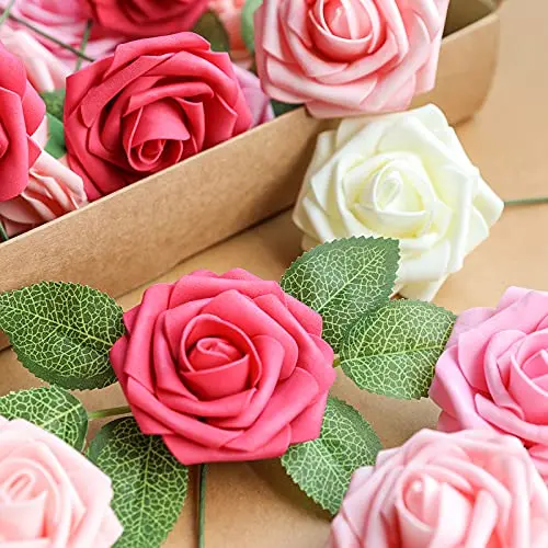 White Artificial Flower Combo Ivory Rose 25pcs white silk Roses with box Centerpieces Arrangement DIY Wedding Bouquet decoration